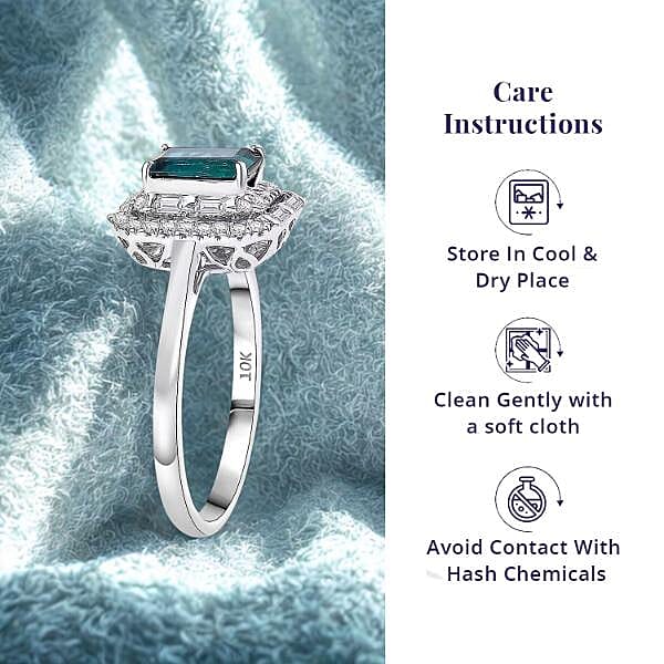 Certified and Appraised Luxoro AAA Monte Belo Indicolite, Diamond Ring in 10K White Gold 1.51 ctw (Size 10.0)