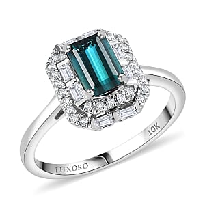 Certified & Appraised Luxoro AAA Monte Belo Indicolite and G-H I2 Diamond 1.51 ctw Ring in 10K White Gold (Size 7.0)