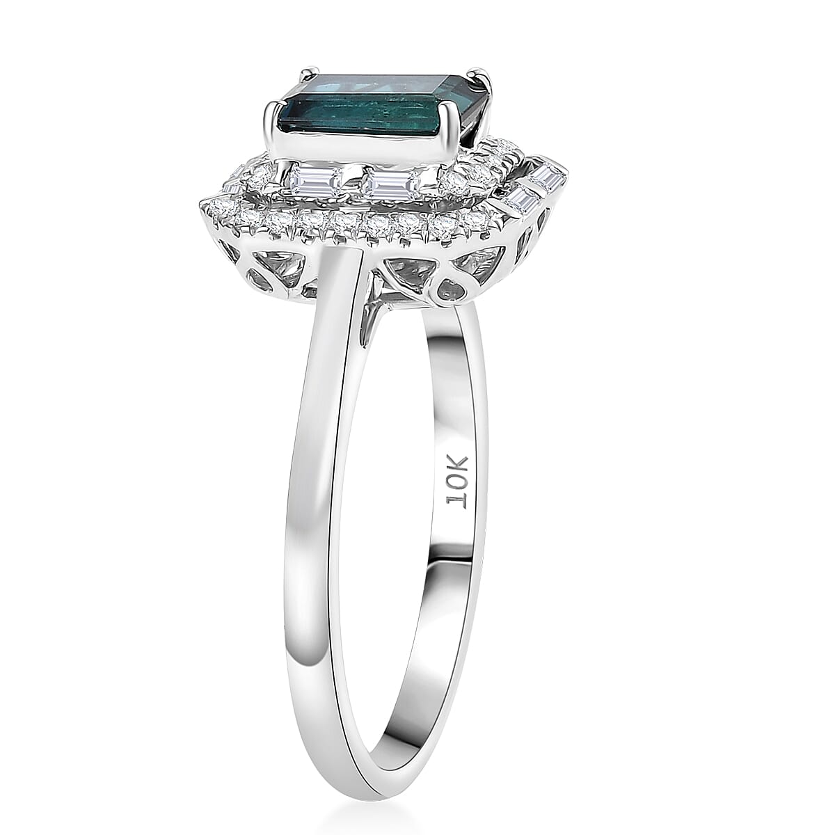 Certified & Appraised Luxoro AAA Monte Belo Indicolite and G-H I2 Diamond 1.51 ctw Ring in 10K White Gold (Size 7.0) image number 3