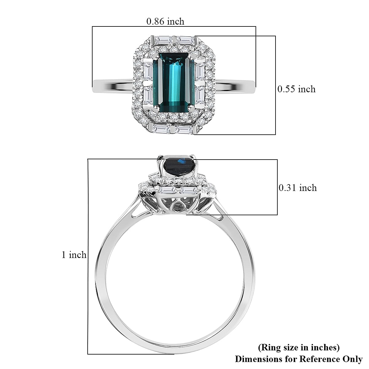 Certified & Appraised Luxoro AAA Monte Belo Indicolite and G-H I2 Diamond 1.51 ctw Ring in 10K White Gold (Size 7.0) image number 5