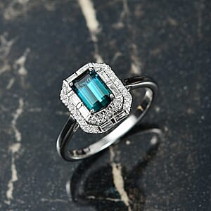 Certified Luxoro AAA Monte Belo Indicolite, Diamond Ring in 10K White Gold 1.51 ctw (Size 9.0)