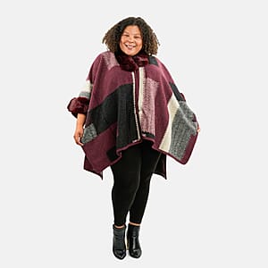 Instyle Red Geometric Faux Fur Ruana - One Size Fits Most