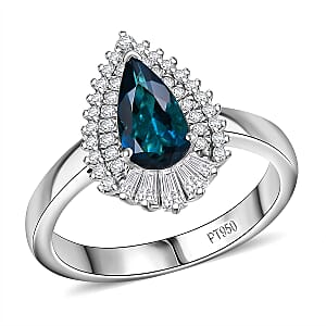 Certified & Appraised Rhapsody AAAA Monte Belo Indicolite and E-F VS Diamond 1.37 ctw Ring in 950 Platinum (Size 10.5) 6.48 Grams