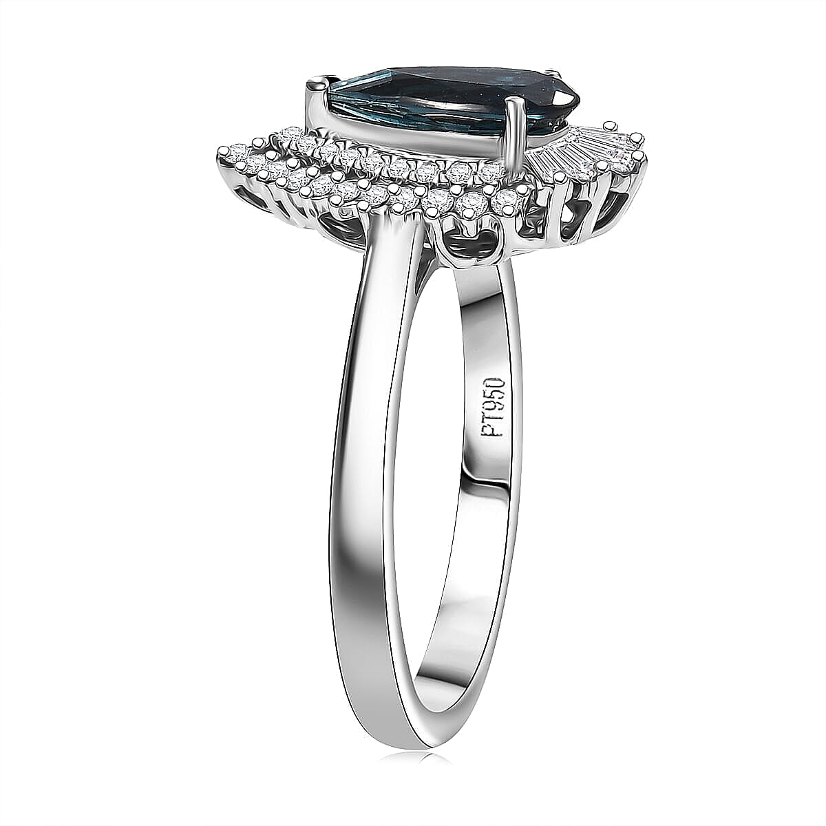 Certified & Appraised Rhapsody AAAA Monte Belo Indicolite and E-F VS Diamond 1.37 ctw Ring in 950 Platinum (Size 10.5) 6.48 Grams image number 3