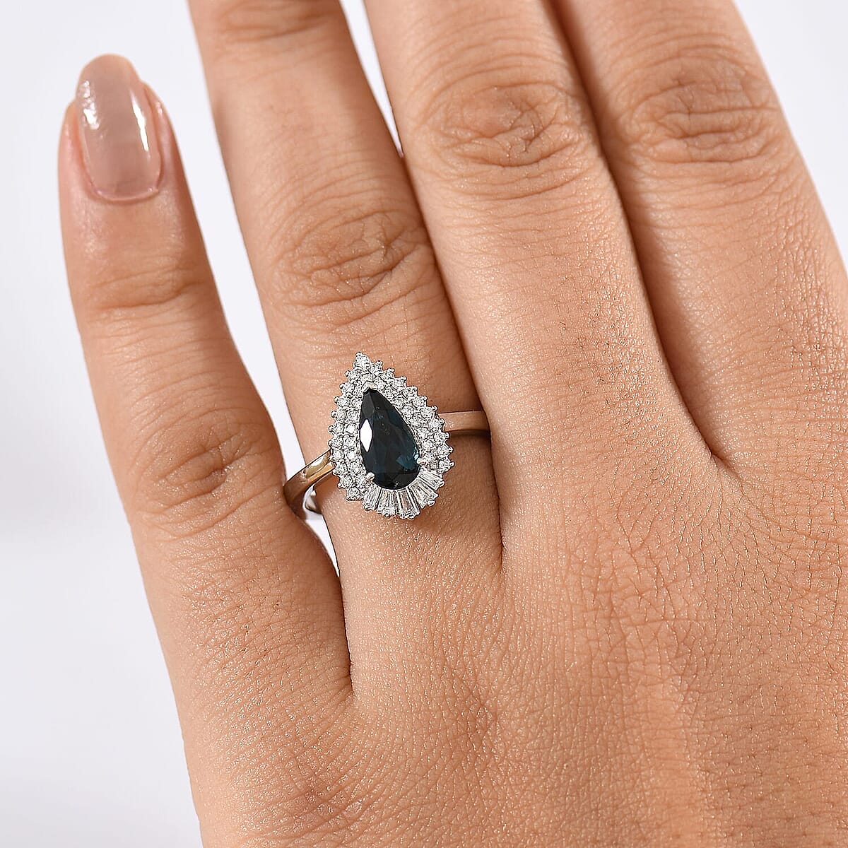 Certified & Appraised Rhapsody AAAA Monte Belo Indicolite and E-F VS Diamond 1.37 ctw Ring in 950 Platinum (Size 11.0) 6.48 Grams image number 2