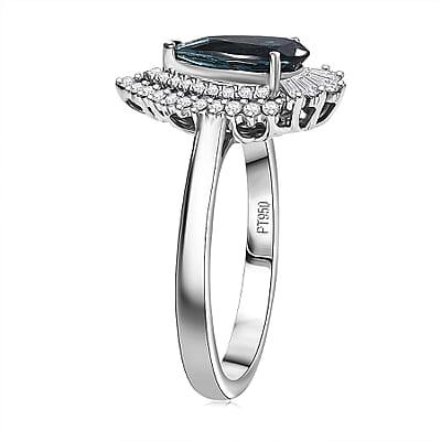 Certified & Appraised Rhapsody AAAA Monte Belo Indicolite and E-F VS Diamond 1.37 ctw Ring in 950 Platinum (Size 12.0) 6.48 Grams