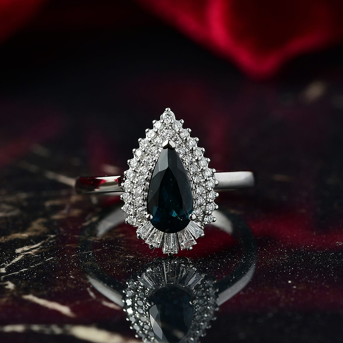 Certified & Appraised Rhapsody AAAA Monte Belo Indicolite and E-F VS Diamond 1.37 ctw Ring in 950 Platinum (Size 9.0) 6.48 Grams image number 1