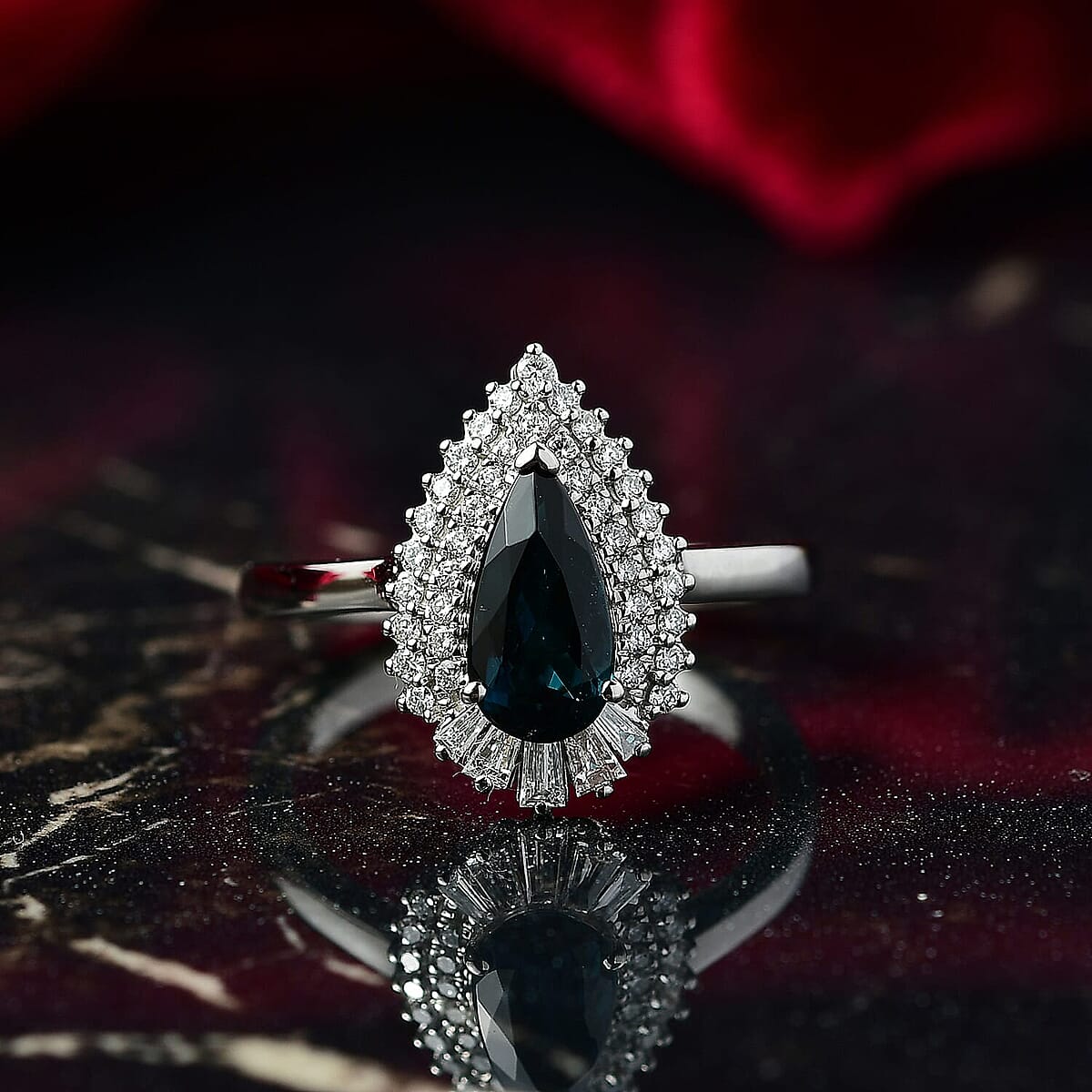 Certified & Appraised Rhapsody AAAA Monte Belo Indicolite and E-F VS Diamond 1.37 ctw Ring in 950 Platinum (Size 9.5) 6.48 Grams image number 1