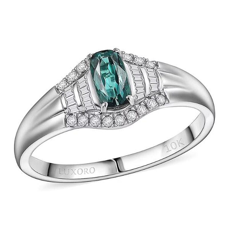 Certified and Appraised Luxoro AAA Monte Belo Indicolite, Diamond Ring in 10K White Gold 0.94 ctw (Size 10.0)