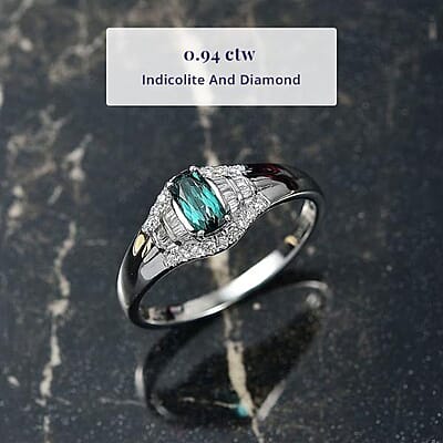 Certified and Appraised Luxoro AAA Monte Belo Indicolite, Diamond Ring in 10K White Gold 0.94 ctw (Size 10.0)