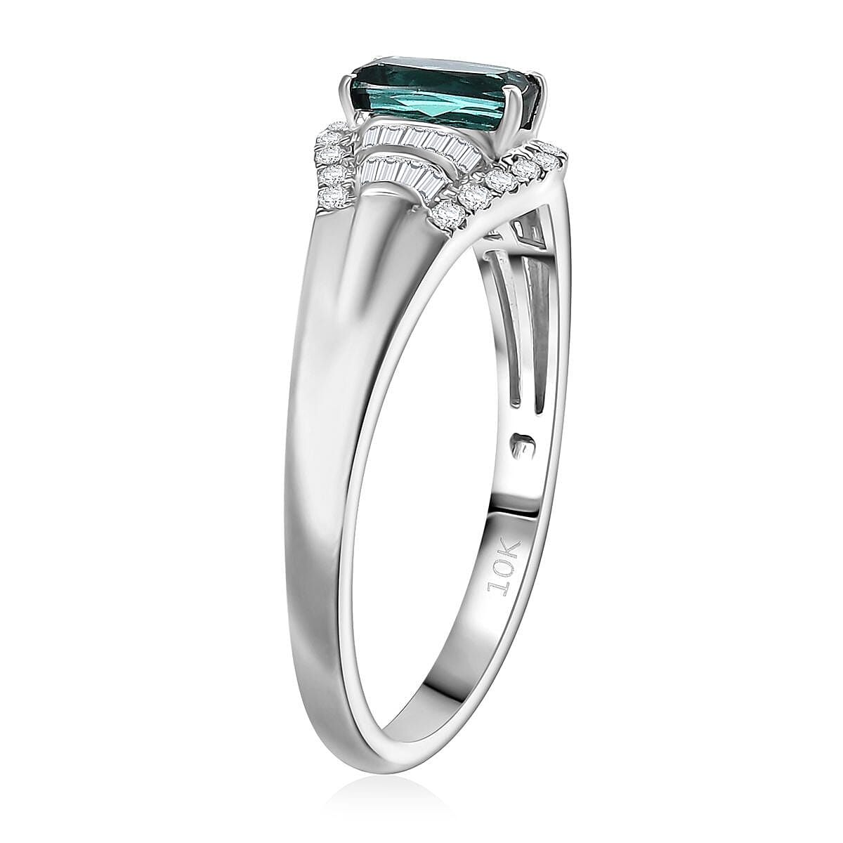 Certified & Appraised Luxoro AAA Monte Belo Indicolite and G-H I2 Diamond 0.94 ctw Ring in 10K White Gold (Size 10.0) image number 3
