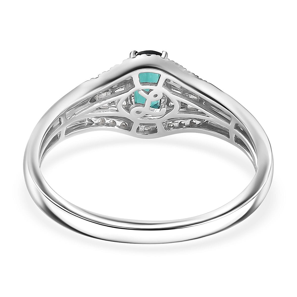 Certified & Appraised Luxoro AAA Monte Belo Indicolite and G-H I2 Diamond 0.94 ctw Ring in 10K White Gold (Size 10.0) image number 4