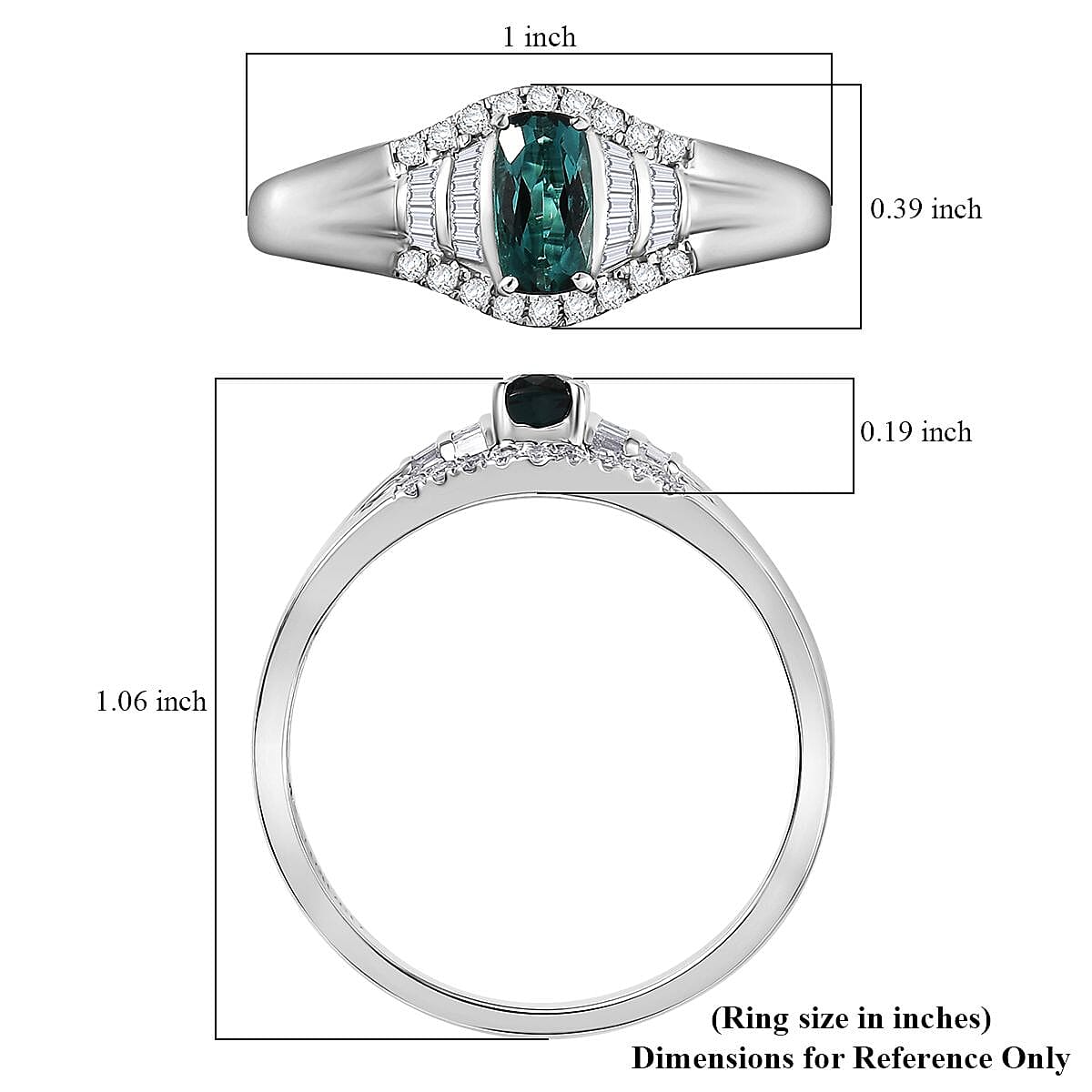Certified & Appraised Luxoro AAA Monte Belo Indicolite and G-H I2 Diamond 0.94 ctw Ring in 10K White Gold (Size 10.0) image number 5