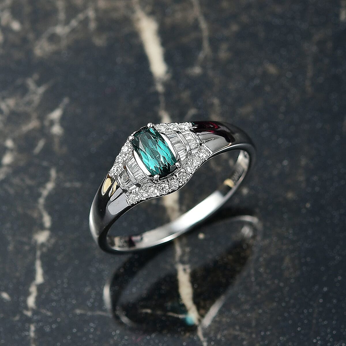 Certified Luxoro AAA Monte Belo Indicolite, Diamond Ring in 10K White Gold 0.94 ctw (Size 8.0) image number 1