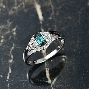 Certified Luxoro AAA Monte Belo Indicolite, Diamond Ring in 10K White Gold 0.94 ctw (Size 8.0)