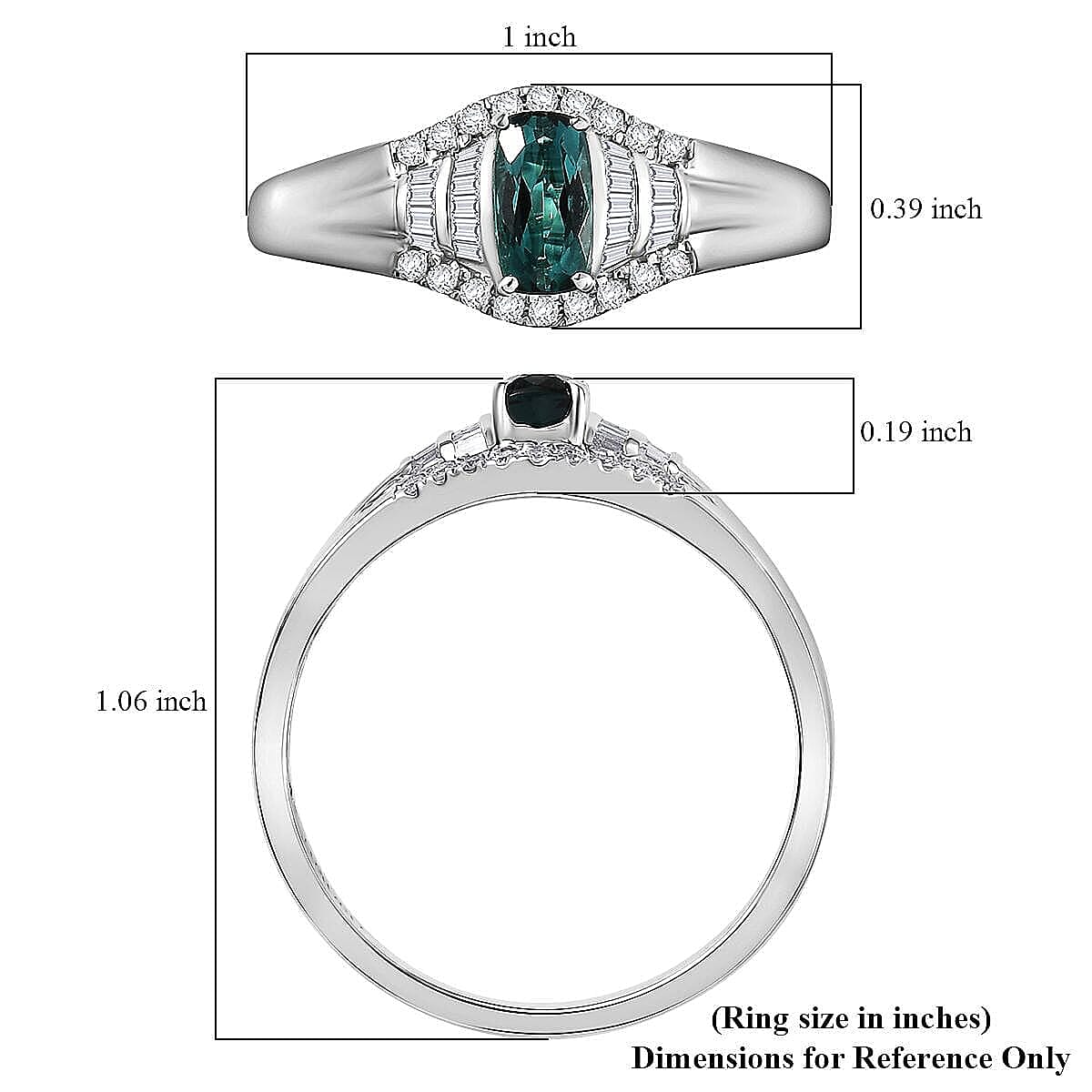Certified Luxoro AAA Monte Belo Indicolite, Diamond Ring in 10K White Gold 0.94 ctw (Size 8.5) image number 5