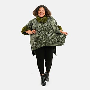 Instyle Olive Paisley Faux Fur Ruana - One Size Fits Most
