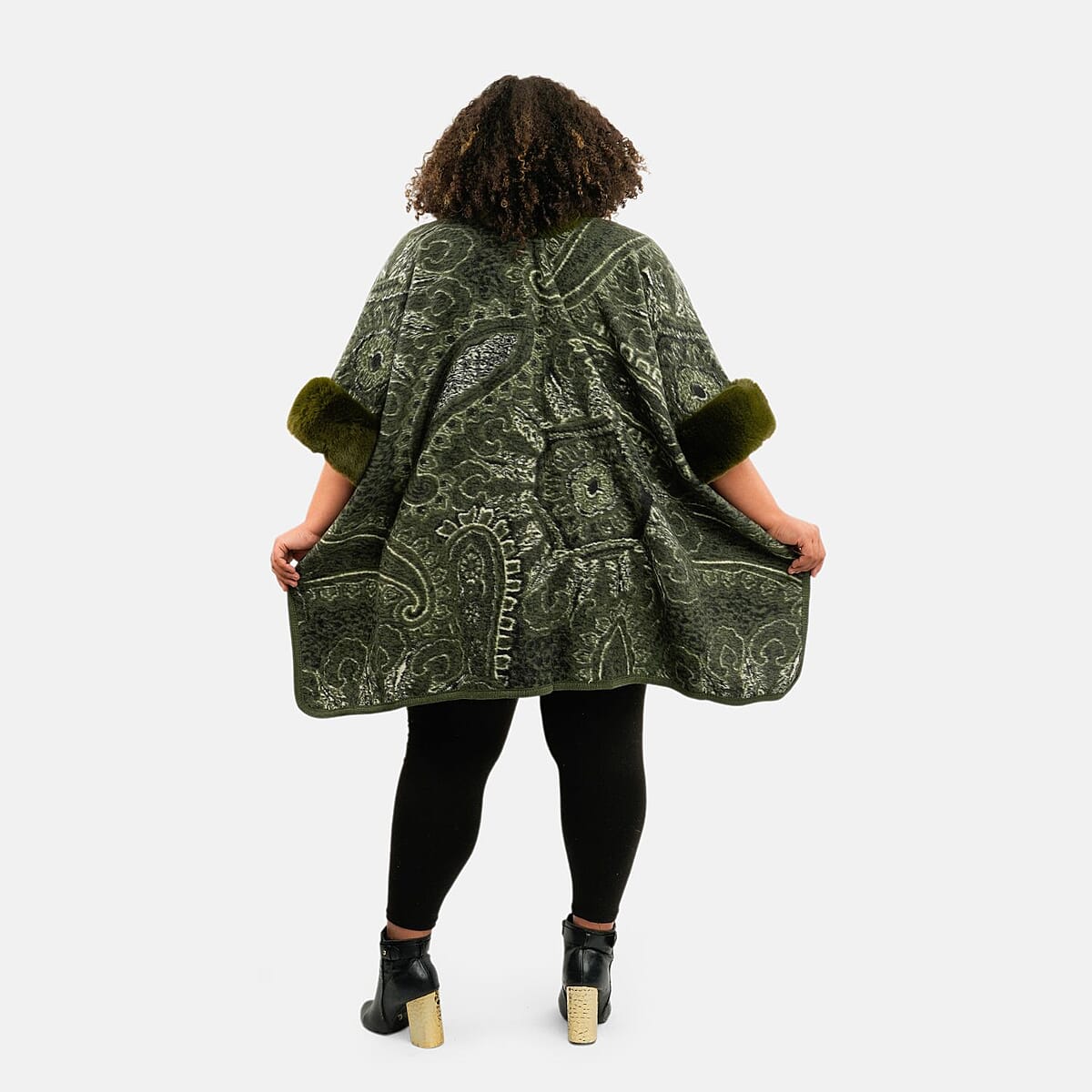 Instyle Olive Paisley Faux Fur Ruana - One Size Fits Most image number 1