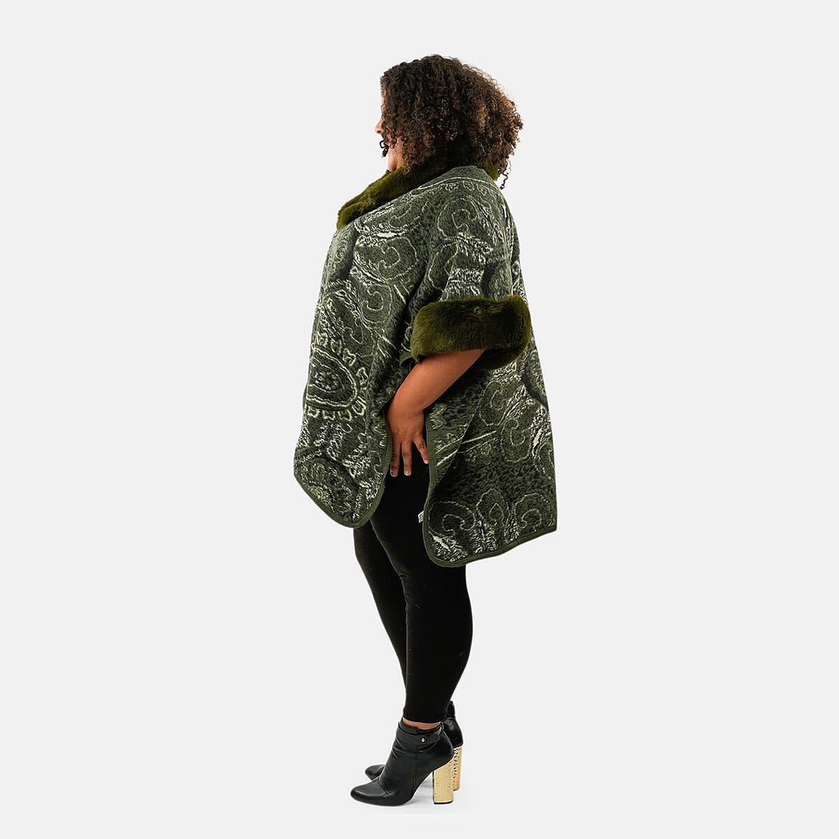 Instyle Olive Paisley Faux Fur Ruana - One Size Fits Most image number 2
