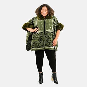 Instyle Olive Abstract Faux Fur Ruana - One Size Fits Most