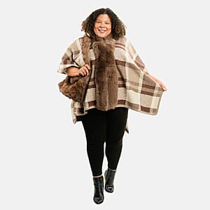 Instyle Khaki Plaid Ruana and Khaki Purse Set - One Size Fits Most