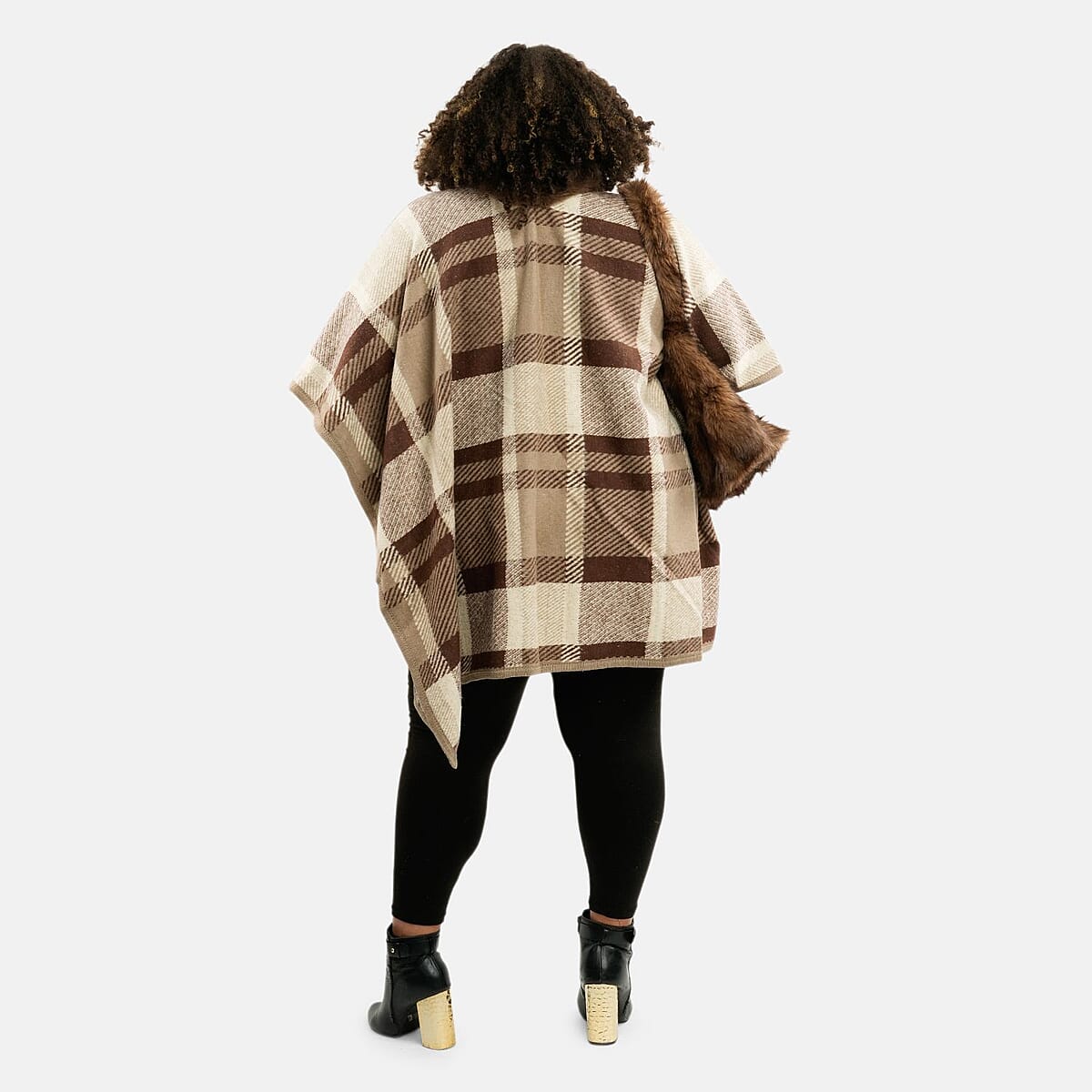Instyle Khaki Plaid Ruana and Khaki Purse Set - One Size Fits Most image number 1