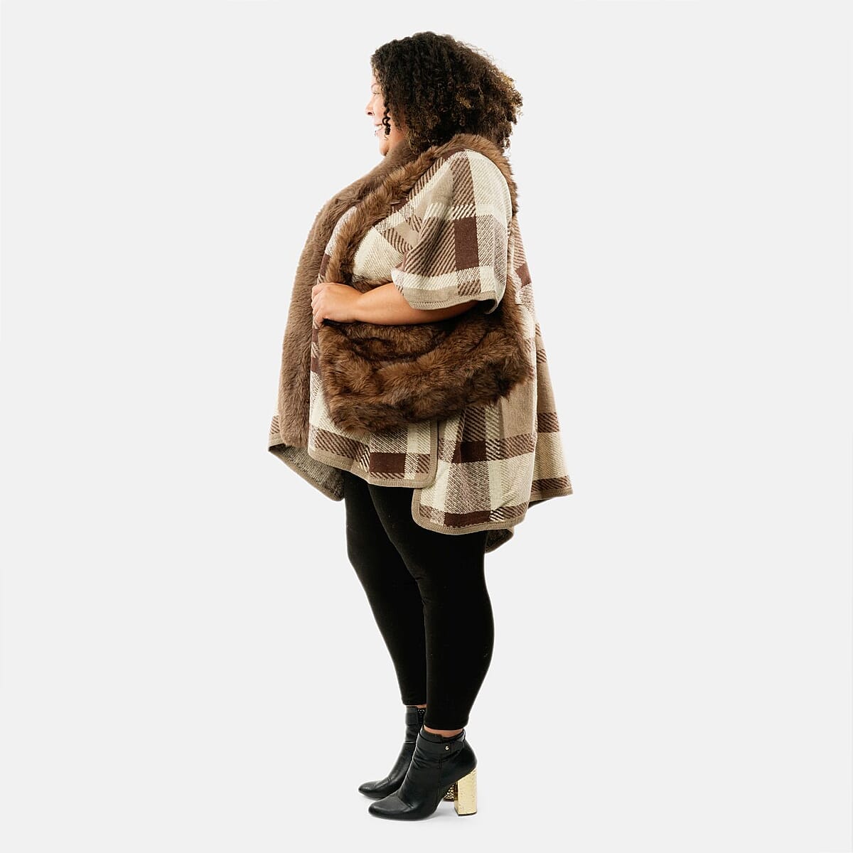 Instyle Khaki Plaid Ruana and Khaki Purse Set - One Size Fits Most image number 2