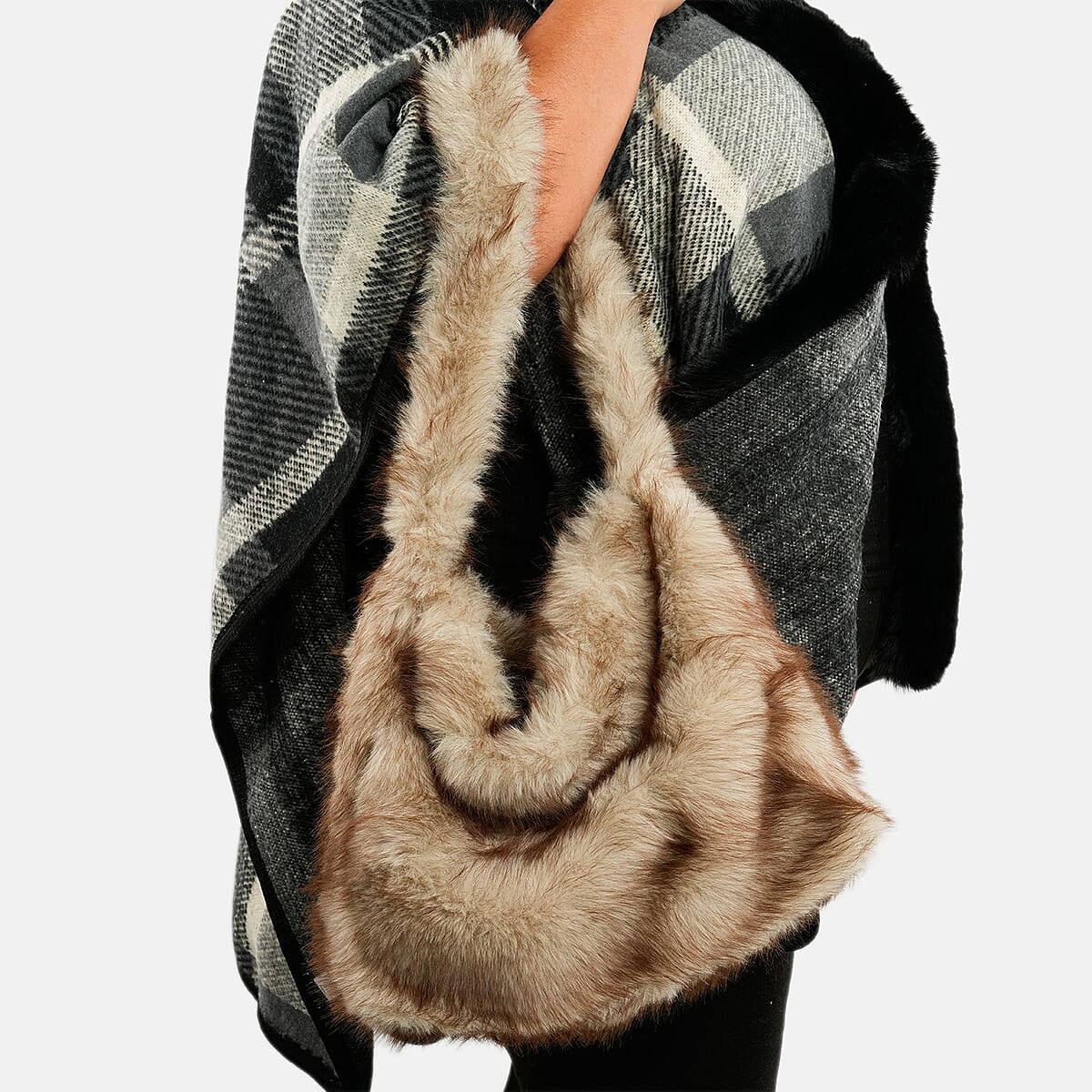 Instyle Black Plaid Ruana and Ivory Purse Set - One Size Fits Most image number 6