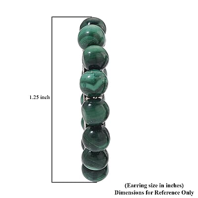 African Malachite 30.00 ctw Beaded Hoop Earrings in Silvertone