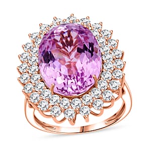AAAA Patroke Kunzite and G-H SI Luxuriant Lab Grown Diamond 14.50 ctw Soul Bloom Ring in 10K Rose Gold (Size 6.0) 4 Grams