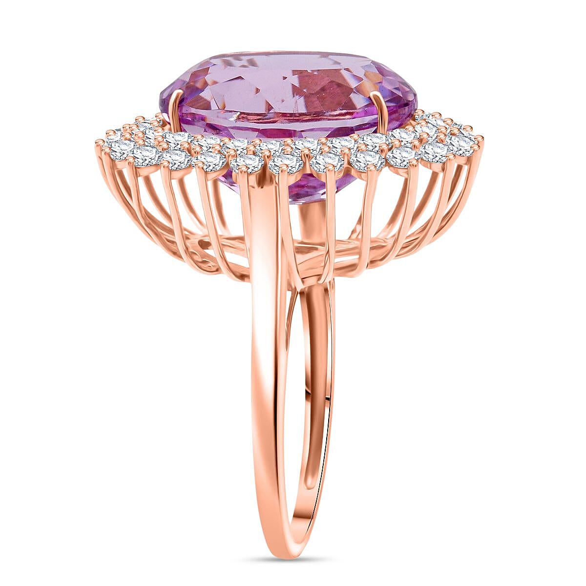 AAAA Patroke Kunzite and G-H SI Luxuriant Lab Grown Diamond 14.50 ctw Soul Bloom Ring in 10K Rose Gold (Size 6.0) 4 Grams image number 3