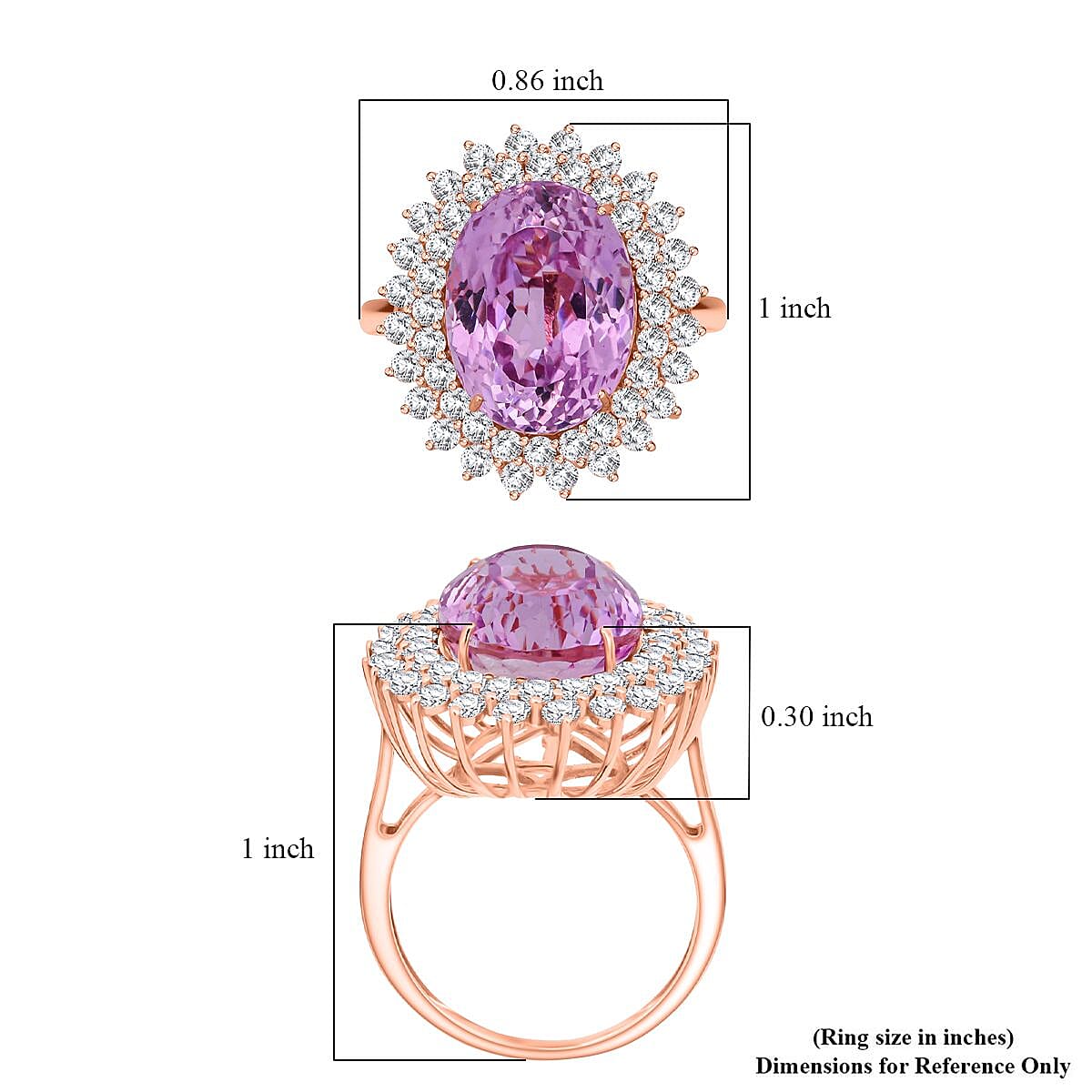 AAAA Patroke Kunzite and G-H SI Luxuriant Lab Grown Diamond 14.50 ctw Soul Bloom Ring in 10K Rose Gold (Size 6.0) 4 Grams image number 5
