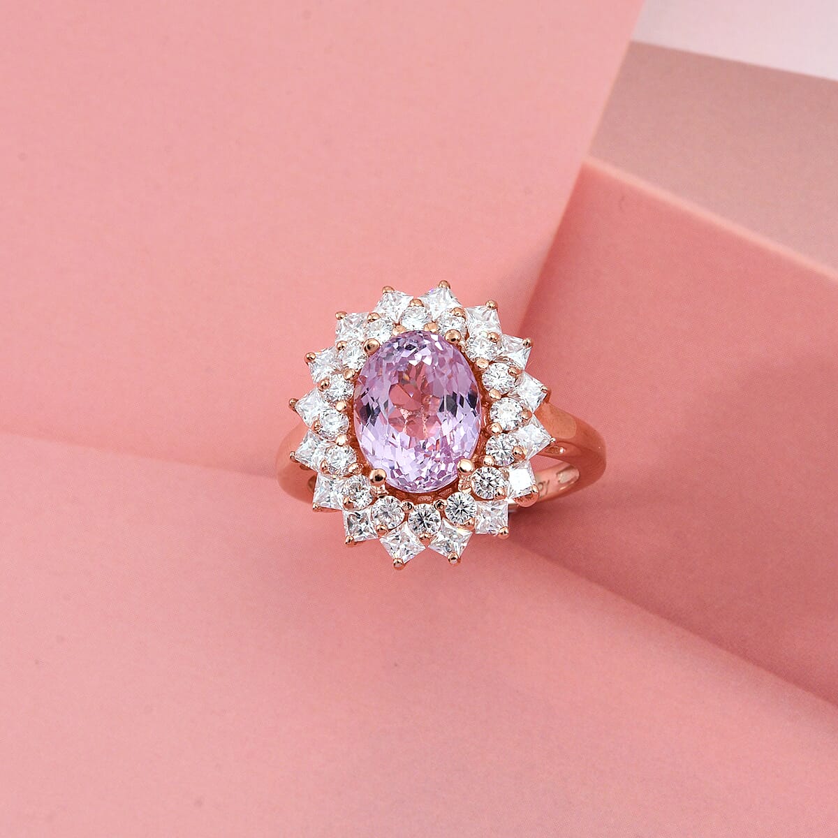 D'Joy AAA Patroke Kunzite and Moissanite 4.80 ctw Rose Radiance Ring in 18K Vermeil Rose Gold Over Sterling Silver (Size 10.0) image number 1