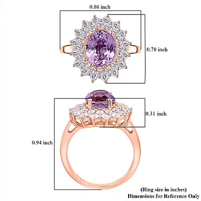 D'Joy AAA Patroke Kunzite and Moissanite 4.80 ctw Rose Radiance Ring in 18K Vermeil Rose Gold Over Sterling Silver (Size 10.0)