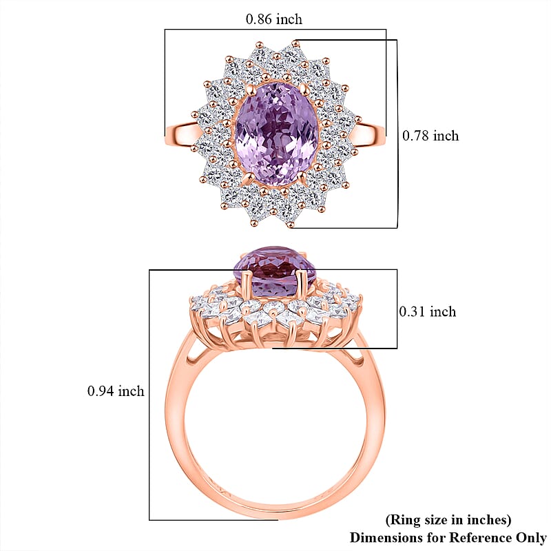 D'Joy AAA Patroke Kunzite and Moissanite 4.80 ctw Rose Radiance Ring in 18K Vermeil Rose Gold Over Sterling Silver (Size 6.0)