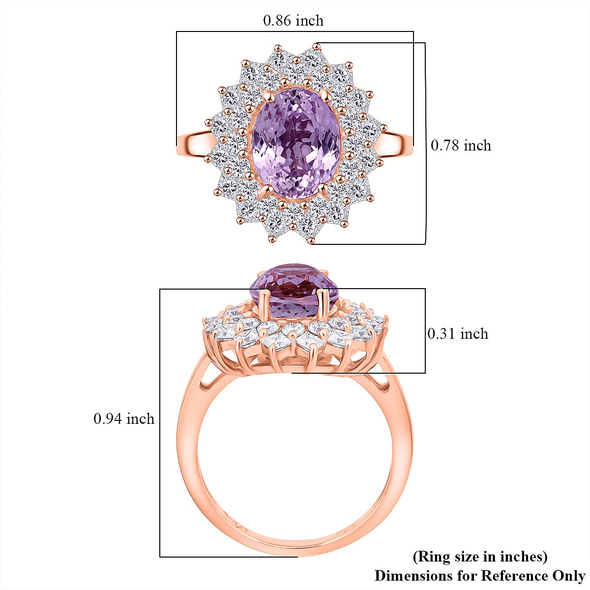 D'Joy AAA Patroke Kunzite and Moissanite 4.80 ctw Rose Radiance Ring in 18K Vermeil Rose Gold Over Sterling Silver (Size 8.0) image number 5