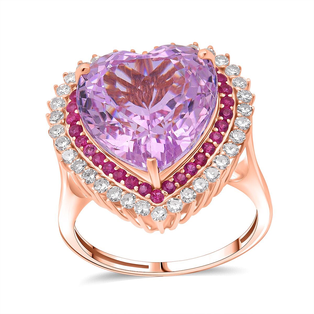 AAA Patroke Kunzite, Pink Sapphire and G-H SI Luxuriant Lab Grown Diamond 12.20 ctw Eternal Love Ring in 10K Rose Gold (Size 6.0) image number 0