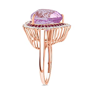 AAA Patroke Kunzite, Pink Sapphire, Lab Grown Diamond Love Ring in 10K Rose Gold 12.20 ctw (Size 7.0)