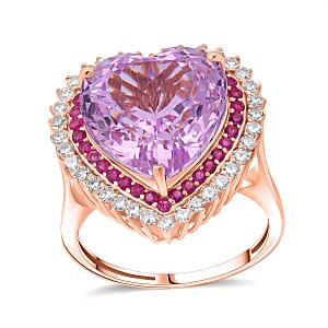 AAA Patroke Kunzite, Pink Sapphire, Lab Grown Diamond Love Ring in 10K Rose Gold 12.20 ctw (Size 8.0)