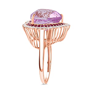 AAA Patroke Kunzite, Pink Sapphire, Lab Grown Diamond Love Ring in 10K Rose Gold 12.20 ctw (Size 8.0)
