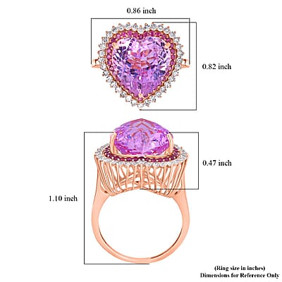 AAA Patroke Kunzite, Pink Sapphire, Lab Grown Diamond Love Ring in 10K Rose Gold 12.20 ctw (Size 8.0)