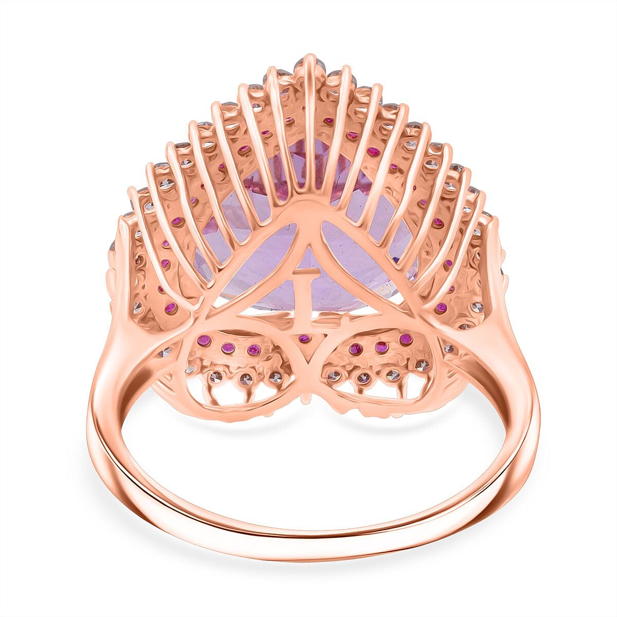 AAA Patroke Kunzite, Pink Sapphire and G-H SI Luxuriant Lab Grown Diamond 12.20 ctw Eternal Love Ring in 10K Rose Gold (Size 9.0) image number 4