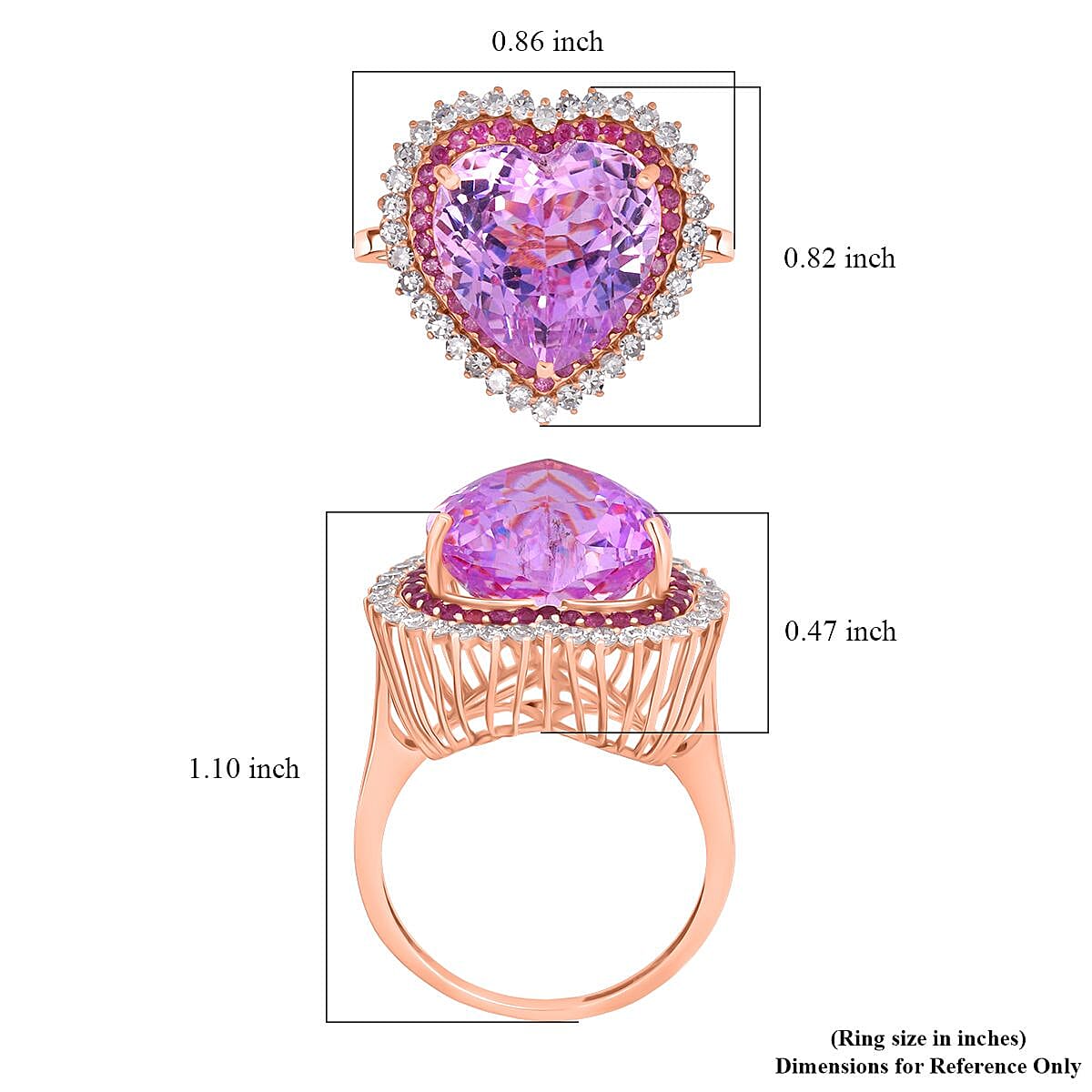 AAA Patroke Kunzite, Pink Sapphire and G-H SI Luxuriant Lab Grown Diamond 12.20 ctw Eternal Love Ring in 10K Rose Gold (Size 9.0) image number 5