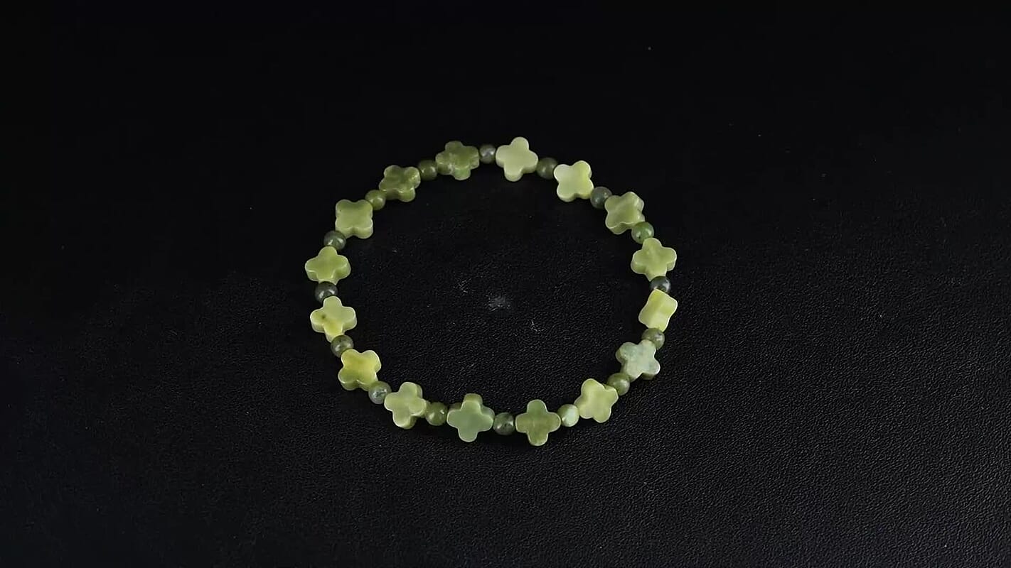 Connemara Marble 29.00 ctw Beaded Irish Clover Stretch Bracelet