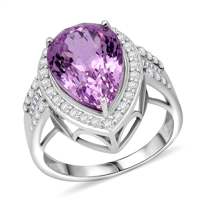 AAAA Patroke Kunzite, Lab Grown Diamond Ring in Rhodium Over Sterling Silver 7.75 ctw (Size 6.0)