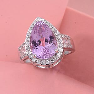AAAA Patroke Kunzite, Lab Grown Diamond Ring in Rhodium Over Sterling Silver 7.75 ctw (Size 6.0)