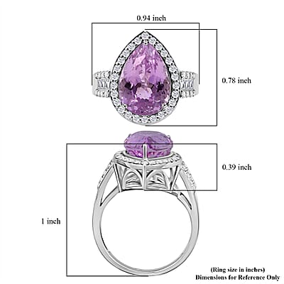 AAAA Patroke Kunzite, Lab Grown Diamond Ring in Rhodium Over Sterling Silver 7.75 ctw (Size 6.0)