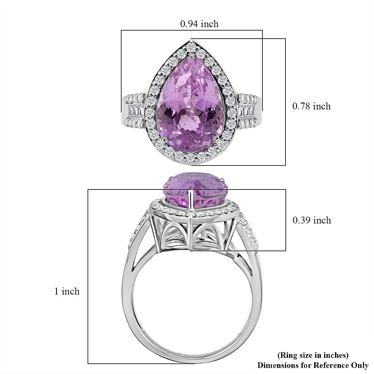 AAAA Patroke Kunzite and G-H SI Luxuriant Lab Grown Diamond 7.75 ctw Ring in Rhodium Over Sterling Silver (Size 7.0) image number 5