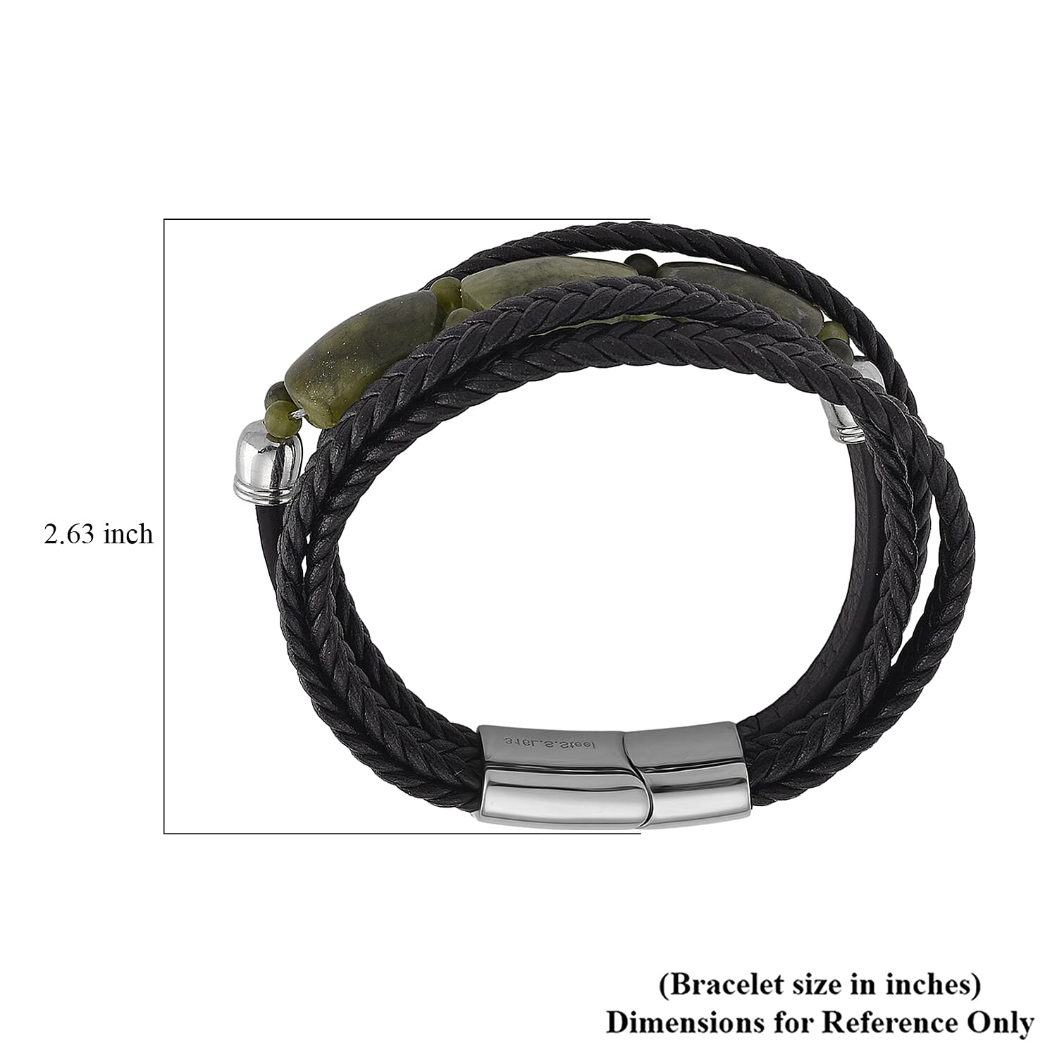 Connemara Marble 140.00 ctw Beaded Irish Legacy Bracelet in Stainless Steel with Black Cord (7.50 In)