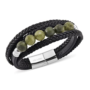 Connemara Marble 100.00 ctw Beaded Bracelet in Stainless Steel with Black Cord (8.00 In)